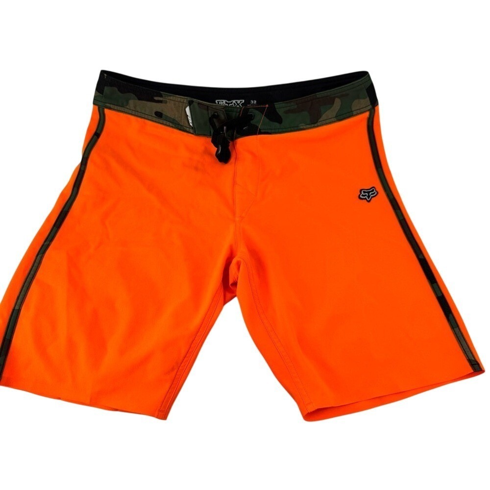 Fox Racing Mens Board Shorts Size 32 Neon Orange Camouflage Trim‎ Swim Trunks - Picture 2 of 9